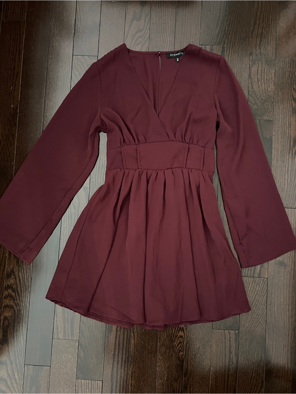 Dynamite Wine Long Sleeve V-Neck Skater Dress